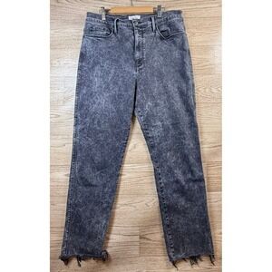 FRAME Le Sylvie Slender Straight Jeans 33‎ | Washed Black Raw Hem